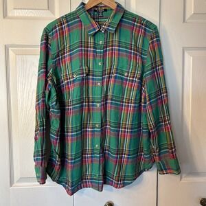 Chaps Denim Plaid Button Up Shirt Women's 2X Green Pink Blue Yellow‎ Long Sleeve